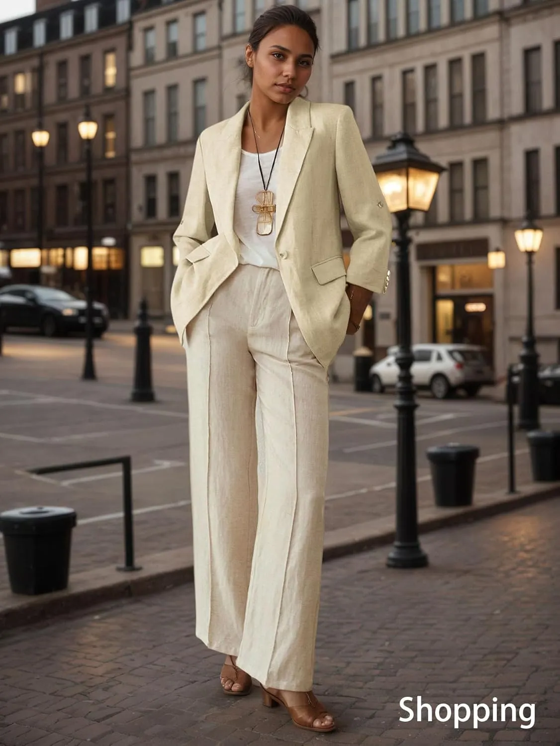 2025 Women's Summer Linen Blazer 3/4 Sleeve Long Lightweight Fully-Lined Trendy Casual Work Office Suit Jackets