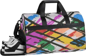 Abstract Geometric Sports Gym Bag with Wet Pocket & Shoes Compartment Waterproof Workout Duffel Bag for Women and Men Weekender Overnight Duffle Bag Travel Carry-on Tote