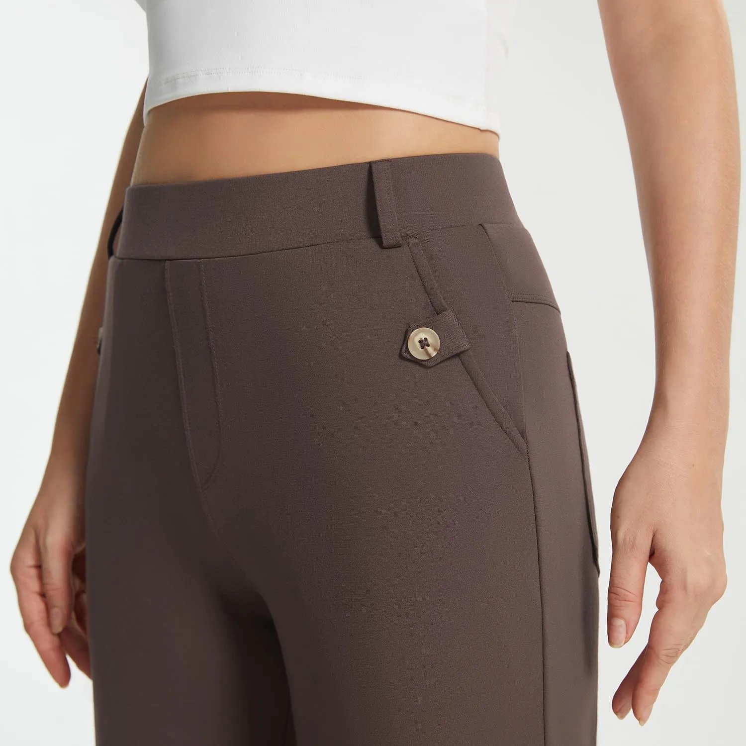 AFITNE Women's Yoga Dress Pants High Waist Pull On Dressy Work Pants Stretchy Business Casual Ankle Length Trousers