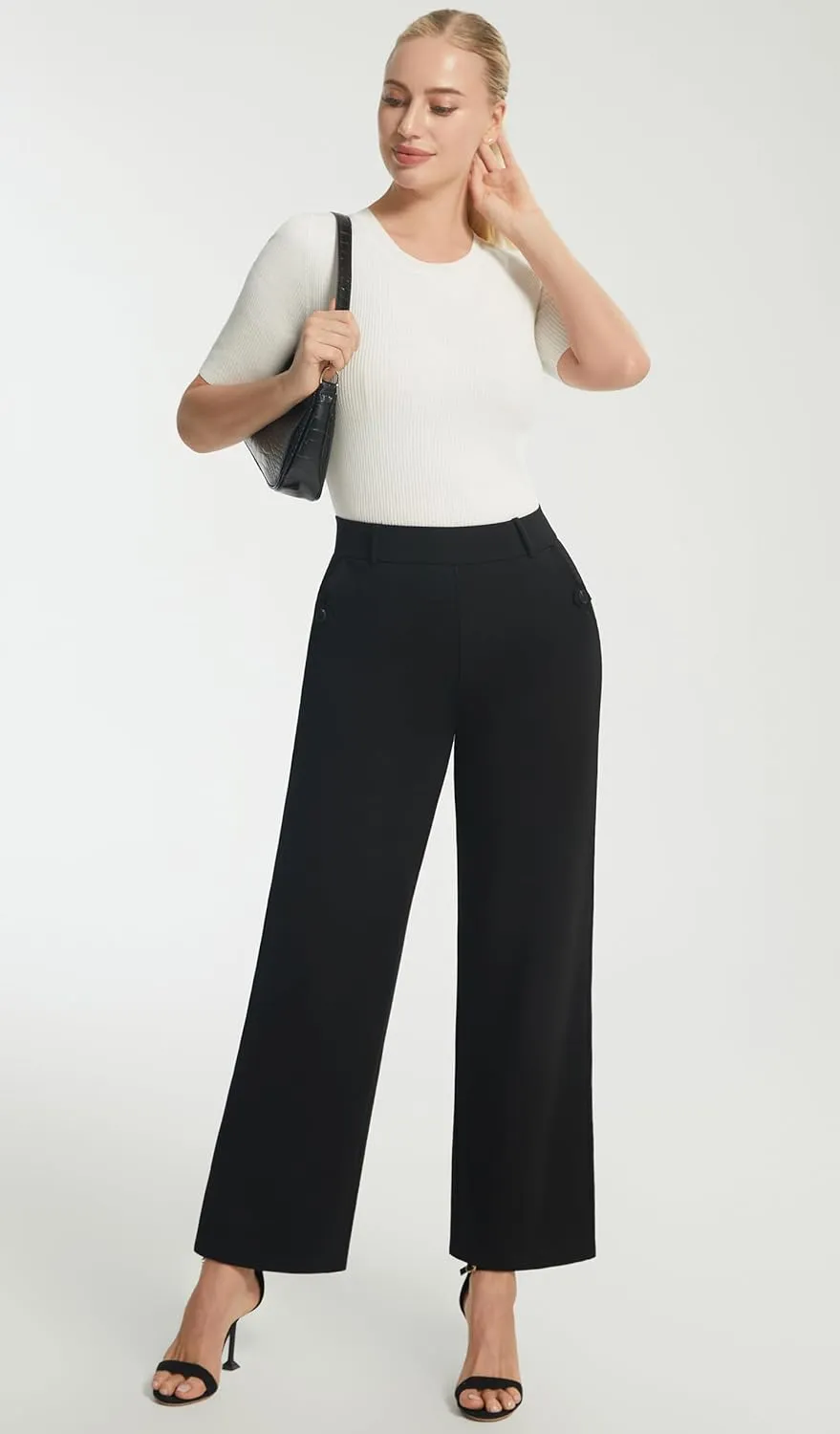 AFITNE Women's Yoga Dress Pants High Waist Pull On Dressy Work Pants Stretchy Business Casual Ankle Length Trousers