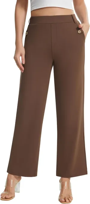 AFITNE Women's Yoga Dress Pants High Waist Pull On Dressy Work Pants Stretchy Business Casual Ankle Length Trousers