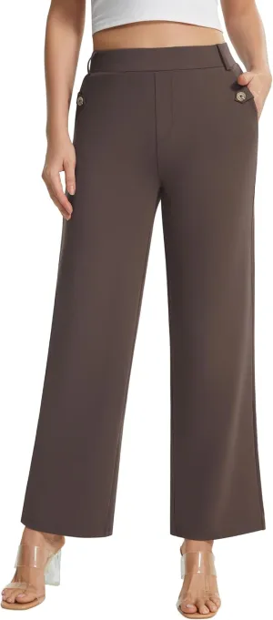 AFITNE Women's Yoga Dress Pants High Waist Pull On Dressy Work Pants Stretchy Business Casual Ankle Length Trousers