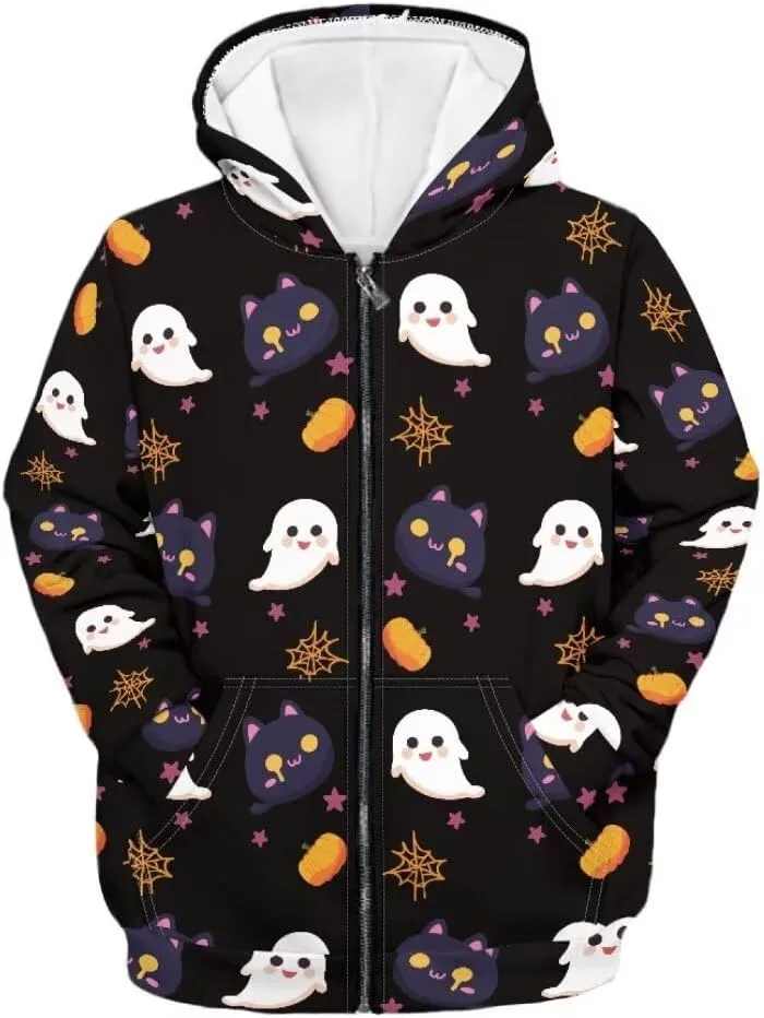 Age 6-14 Boys Girls Hoodies Zipper Sweatshirt Long Sleeve Hoodie Sweatshirt with Pockets Pullover Tops