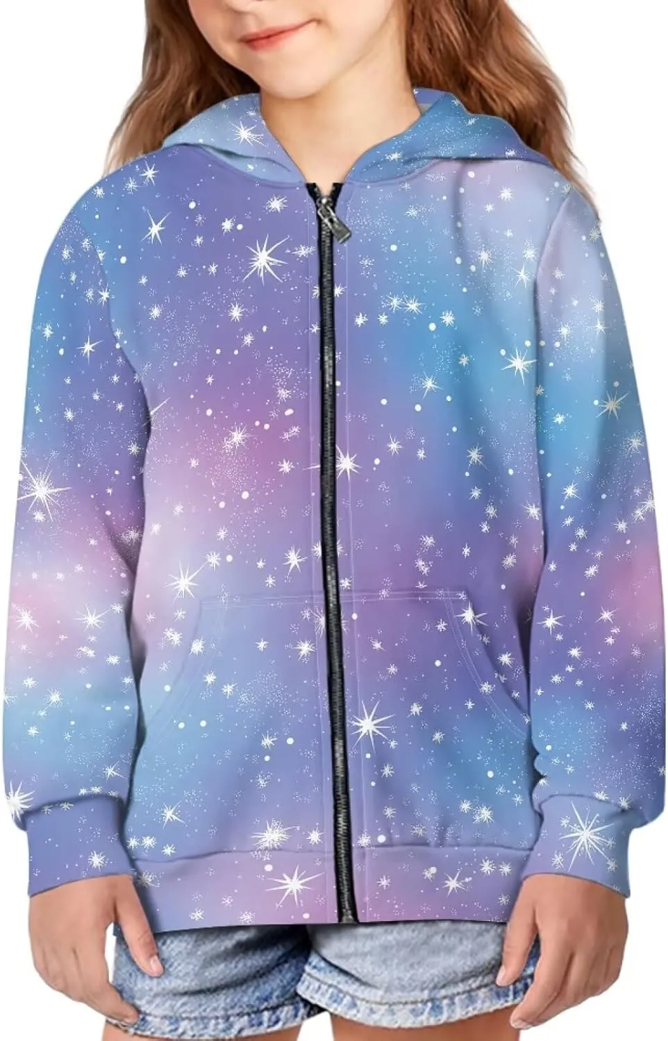 Age 6-14 Boys Girls Hoodies Zipper Sweatshirt Long Sleeve Hoodie Sweatshirt with Pockets Pullover Tops