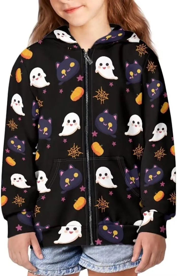 Age 6-14 Boys Girls Hoodies Zipper Sweatshirt Long Sleeve Hoodie Sweatshirt with Pockets Pullover Tops