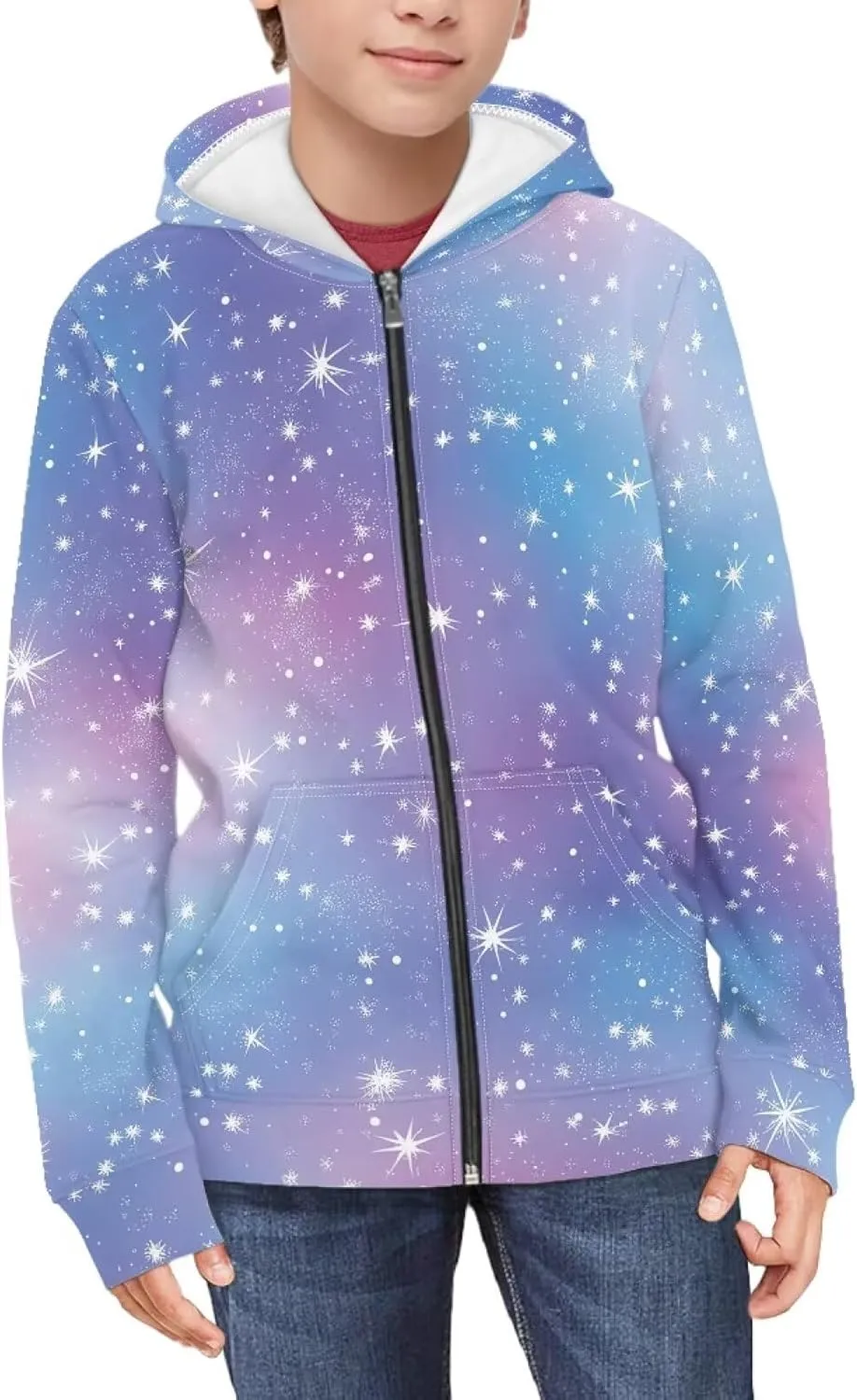 Age 6-14 Boys Girls Hoodies Zipper Sweatshirt Long Sleeve Hoodie Sweatshirt with Pockets Pullover Tops