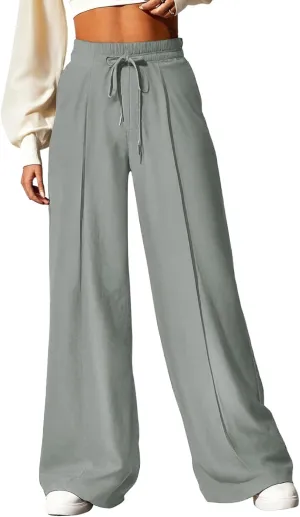 Aleumdr Women's High Waisted Drawstring Waist Wide Leg Sweatpants with Pockets Casual Loose Yoga Pants
