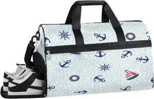 Anchor Marine Sports Gym Bag with Wet Pocket & Shoes Compartment Waterproof Workout Duffel Bag for Women and Men Weekender Overnight Duffle Bag Travel Carry-on Tote