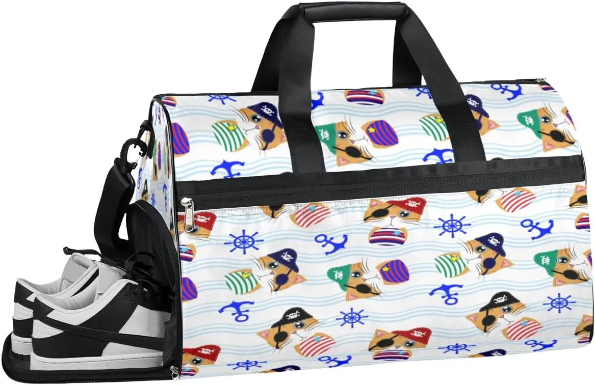 Anchor Print Sports Gym Bag with Wet Pocket & Shoes Compartment Waterproof Workout Duffel Bag for Women and Men Weekender Overnight Duffle Bag Travel Carry-on Tote