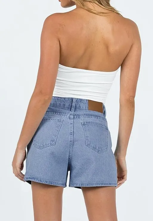 Angerella Denim Shorts for Women Mid Rise Ripped Jean Shorts Stretchy Folded Hem Hot Short Jeans