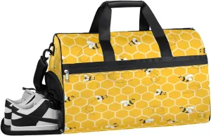 Animal Bee Sports Gym Bag with Wet Pocket & Shoes Compartment Waterproof Workout Duffel Bag for Women and Men Weekender Overnight Duffle Bag Travel Carry-on Tote
