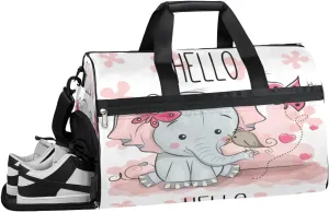 Animal Elephant Pattern Sports Gym Bag with Wet Pocket & Shoes Compartment Waterproof Workout Duffel Bag for Women and Men Weekender Overnight Duffle Bag Travel Carry-on Tote
