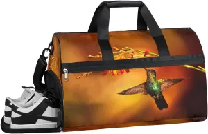 Animal Hummingbird Sports Gym Bag with Wet Pocket & Shoes Compartment Waterproof Workout Duffel Bag for Women and Men Weekender Overnight Duffle Bag Travel Carry-on Tote