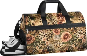 Animal Tiger Leopard Flora Printl Sports Gym Bag with Wet Pocket & Shoes Compartment Waterproof Workout Duffel Bag for Women and Men Weekender Overnight Duffle Bag Travel Carry-on Tote