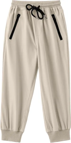 Arshiner Boys Casual Pants Kids Elastic Waist Drawstring Jogger Pants Boys Sweatpants with Zipper Pockets 3-12 Years