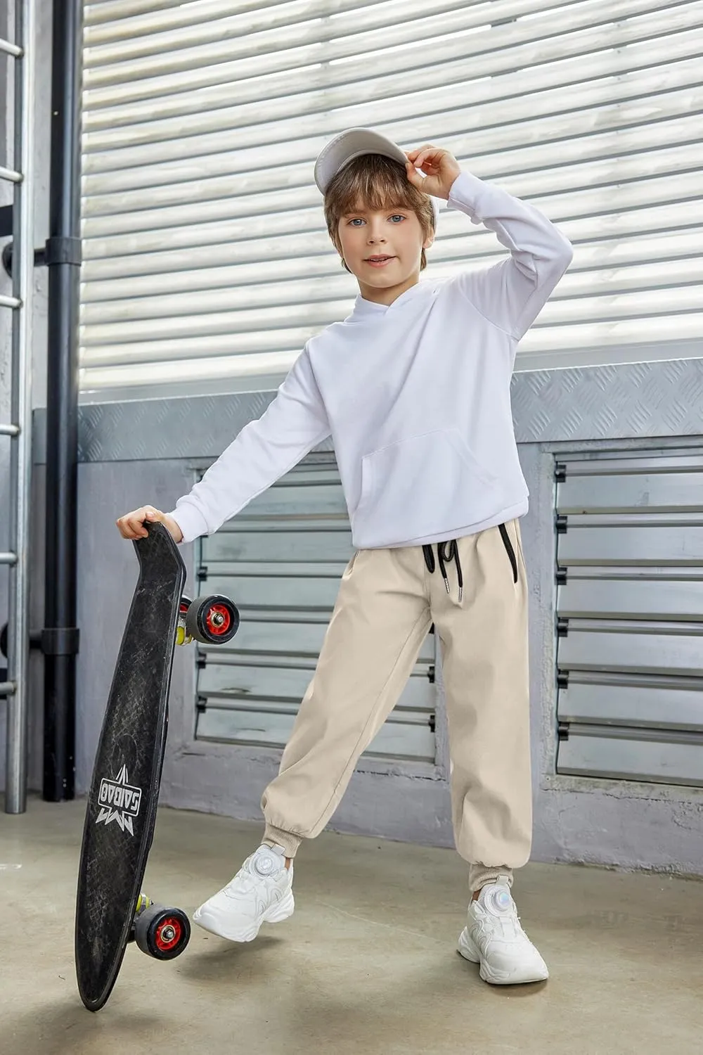 Arshiner Boys Casual Pants Kids Elastic Waist Drawstring Jogger Pants Boys Sweatpants with Zipper Pockets 3-12 Years