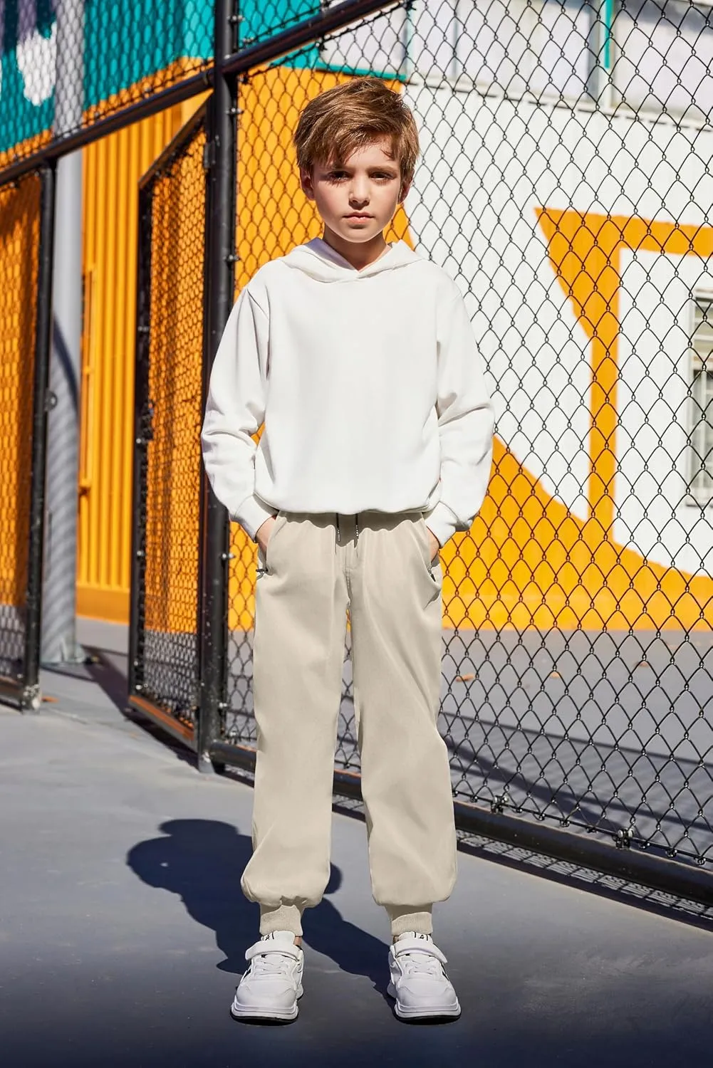 Arshiner Boys Casual Pants Kids Elastic Waist Drawstring Jogger Pants Boys Sweatpants with Zipper Pockets 3-12 Years