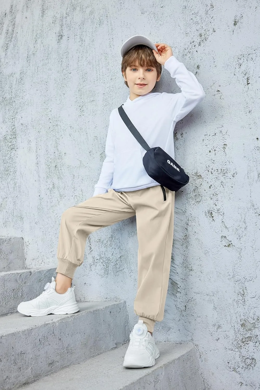 Arshiner Boys Casual Pants Kids Elastic Waist Drawstring Jogger Pants Boys Sweatpants with Zipper Pockets 3-12 Years