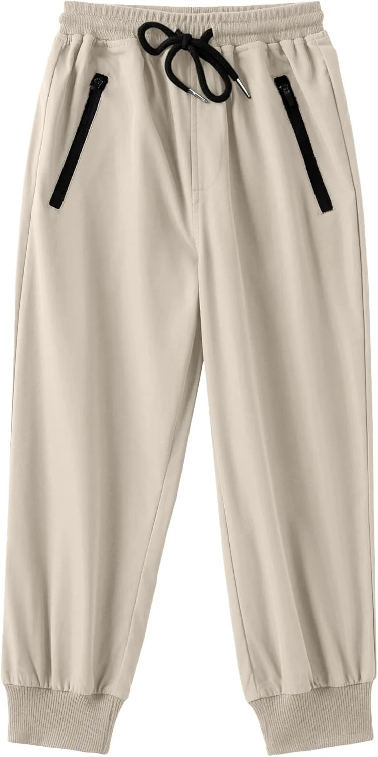 Arshiner Boys Casual Pants Kids Elastic Waist Drawstring Jogger Pants Boys Sweatpants with Zipper Pockets 3-12 Years