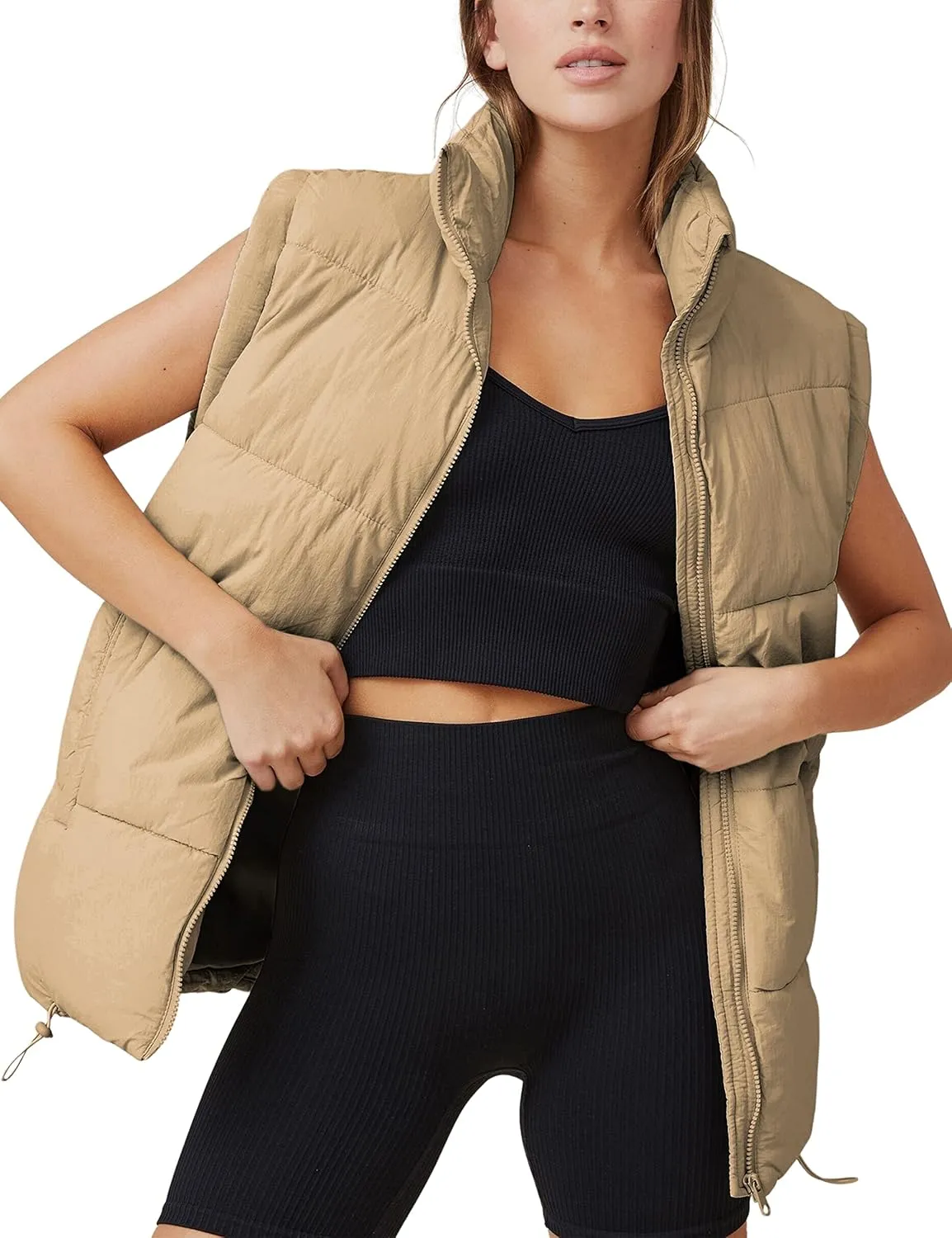 Athlisan Womens Zip Up Puffer Vest Stand Collar Sleeveless Padded Jacket Coat