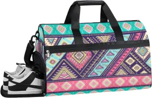 Aztec Print Sports Gym Bag with Wet Pocket & Shoes Compartment Waterproof Workout Duffel Bag for Women and Men Weekender Overnight Duffle Bag Travel Carry-on Tote