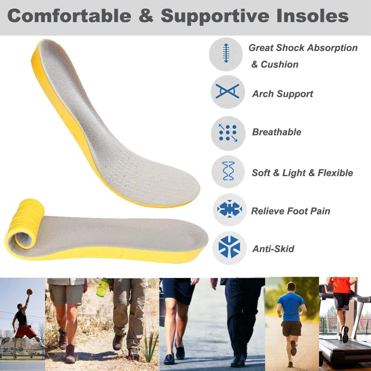 Basmile Memory Foam Insoles | Shoes Inserts for Women and Men | Kids Insoles