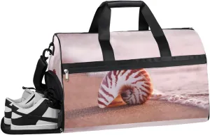 Beach Shell Pattern Sports Gym Bag with Wet Pocket & Shoes Compartment Waterproof Workout Duffel Bag for Women and Men Weekender Overnight Duffle Bag Travel Carry-on Tote