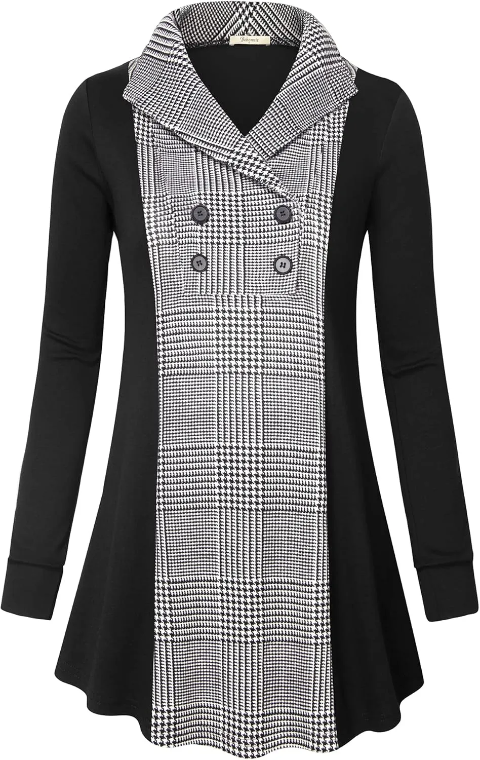 Bebonnie Womens Long Sleeve Casual V Neck Sweatshirts Pullover Tunic Tops with Buttons