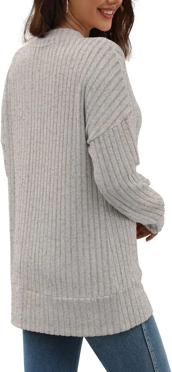Beimuc V Neck Long Sleeve Shirts for Women Casual Fall Tunic Tops Lightweight Sweaters Loose Fit Fashion Clothes 2025