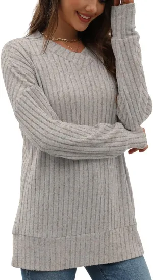 Beimuc V Neck Long Sleeve Shirts for Women Casual Fall Tunic Tops Lightweight Sweaters Loose Fit Fashion Clothes 2025
