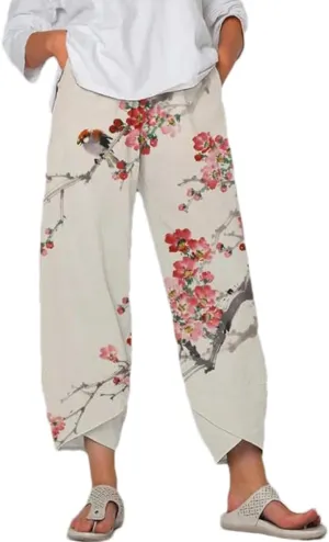Bengbobar Linen Pants Women Wide Leg Sweatpants Casual Capri Pants Baggy Trousers Palazzo Pants Cropped Summer Trousers