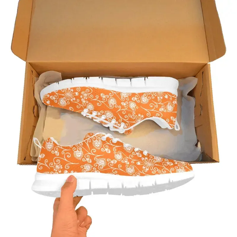 Blooming Feet Ahead with Women’s Orange Floral Breathable Sneakers