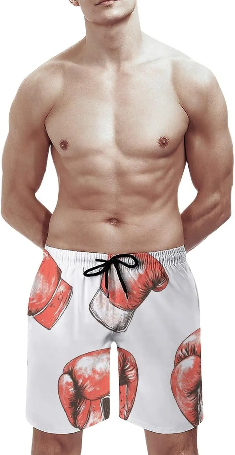 Boxer Boxing Gloves Mens Swim Trunks Beach Shorts Quick Dry Elastic Waist Drawstring Running Bathing Suits