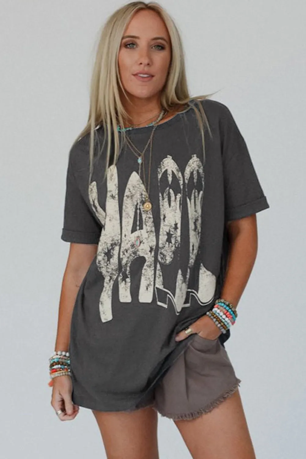 Carbon Grey Vintage Yall Cowboy Boots Graphic Tee Shirt
