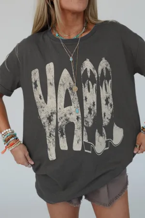 Carbon Grey Vintage Yall Cowboy Boots Graphic Tee Shirt