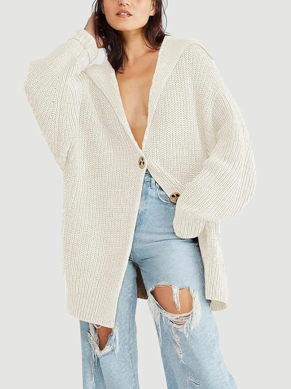 Cardigan Sweaters for Women Sailor Collar Long Sleeve Button Oversized Chunky Knit Trendy Slouchy Coat