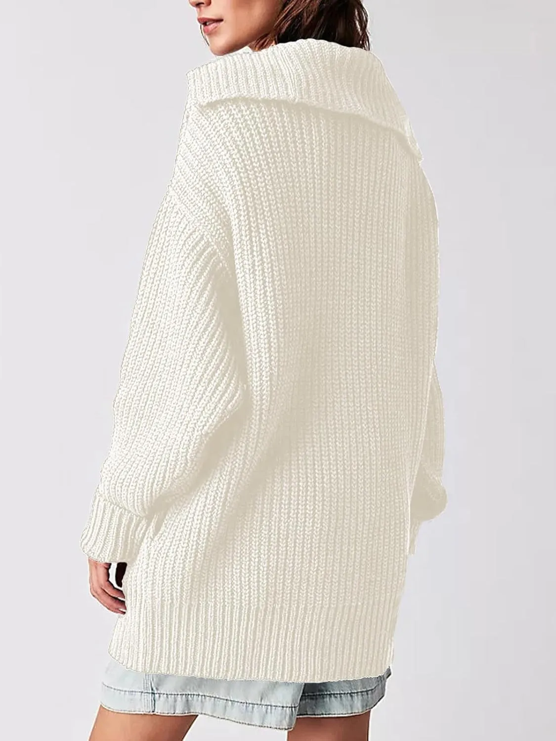 Cardigan Sweaters for Women Sailor Collar Long Sleeve Button Oversized Chunky Knit Trendy Slouchy Coat