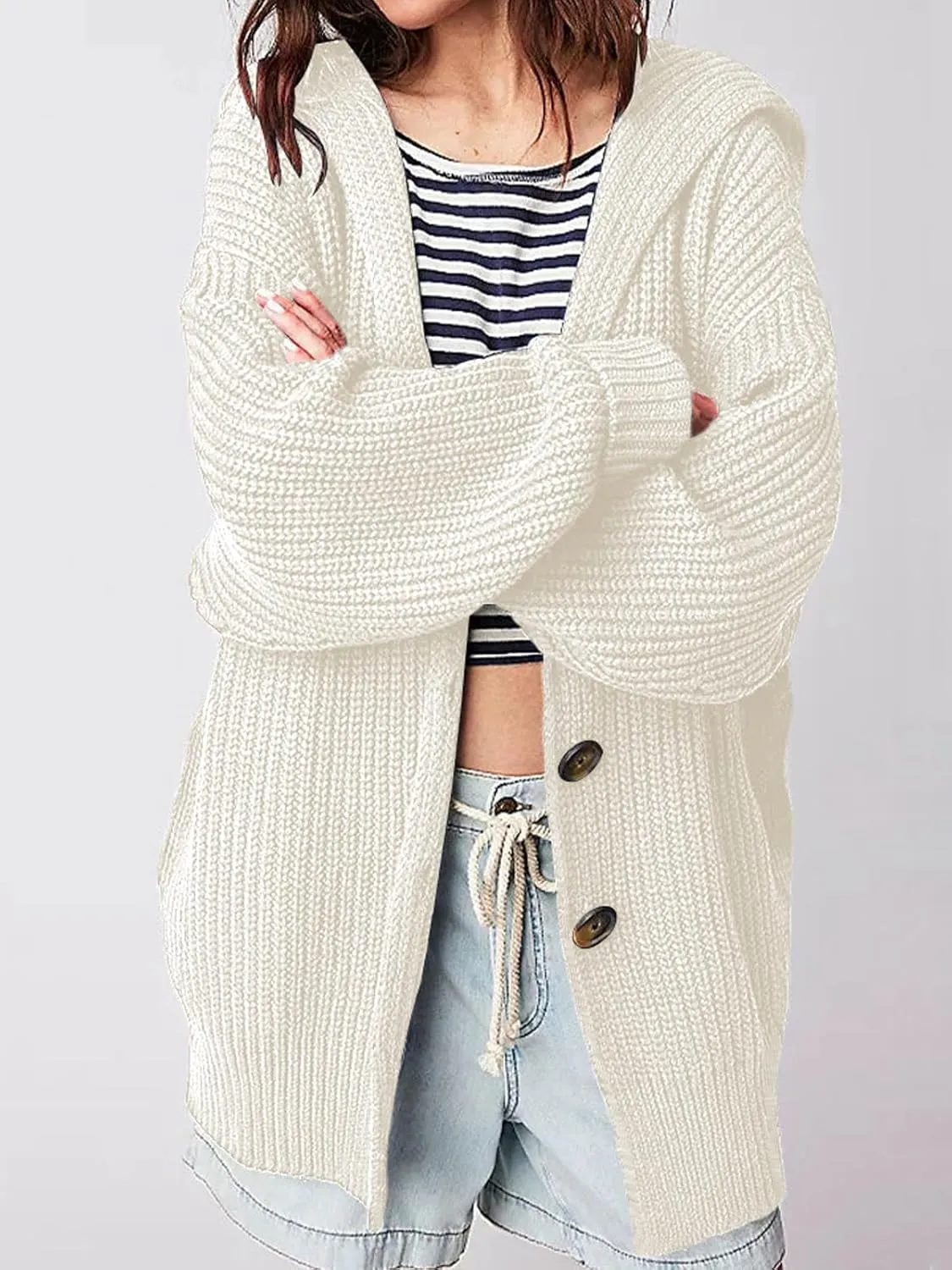 Cardigan Sweaters for Women Sailor Collar Long Sleeve Button Oversized Chunky Knit Trendy Slouchy Coat