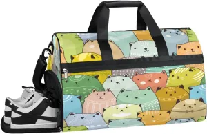 Cartoon Cats Sports Gym Bag with Wet Pocket & Shoes Compartment Waterproof Workout Duffel Bag for Women and Men Weekender Overnight Duffle Bag Travel Carry-on Tote
