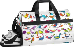 Cartoon Chicken Bird Sports Gym Bag with Wet Pocket & Shoes Compartment Waterproof Workout Duffel Bag for Women and Men Weekender Overnight Duffle Bag Travel Carry-on Tote