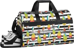 Cartoon Feather Sports Gym Bag with Wet Pocket & Shoes Compartment Waterproof Workout Duffel Bag for Women and Men Weekender Overnight Duffle Bag Travel Carry-on Tote