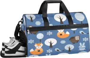 Cartoon Fox Animal Sports Gym Bag with Wet Pocket & Shoes Compartment Waterproof Workout Duffel Bag for Women and Men Weekender Overnight Duffle Bag Travel Carry-on Tote