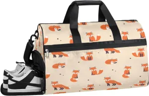 Cartoon Fox Print Sports Gym Bag with Wet Pocket & Shoes Compartment Waterproof Workout Duffel Bag for Women and Men Weekender Overnight Duffle Bag Travel Carry-on Tote
