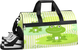 Cartoon Frog Design Sports Gym Bag with Wet Pocket & Shoes Compartment Waterproof Workout Duffel Bag for Women and Men Weekender Overnight Duffle Bag Travel Carry-on Tote