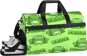 Cartoon Frog Sports Gym Bag with Wet Pocket & Shoes Compartment Waterproof Workout Duffel Bag for Women and Men Weekender Overnight Duffle Bag Travel Carry-on Tote