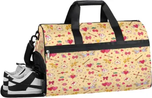Cartoon Heart Sports Gym Bag with Wet Pocket & Shoes Compartment Waterproof Workout Duffel Bag for Women and Men Weekender Overnight Duffle Bag Travel Carry-on Tote