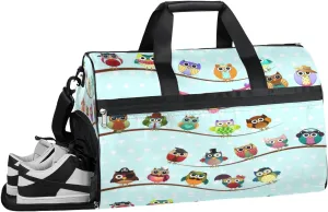 Cartoon Owl Tree Sports Gym Bag with Wet Pocket & Shoes Compartment Waterproof Workout Duffel Bag for Women and Men Weekender Overnight Duffle Bag Travel Carry-on Tote