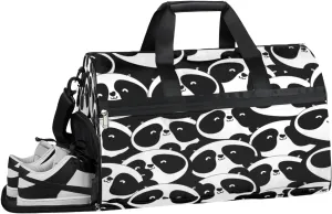 Cartoon Panda Design Sports Gym Bag with Wet Pocket & Shoes Compartment Waterproof Workout Duffel Bag for Women and Men Weekender Overnight Duffle Bag Travel Carry-on Tote