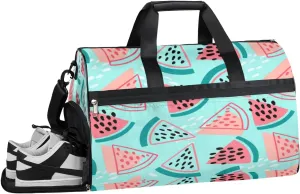 Cartoon Watermelon Pattern Sports Gym Bag with Wet Pocket & Shoes Compartment Waterproof Workout Duffel Bag for Women and Men Weekender Overnight Duffle Bag Travel Carry-on Tote