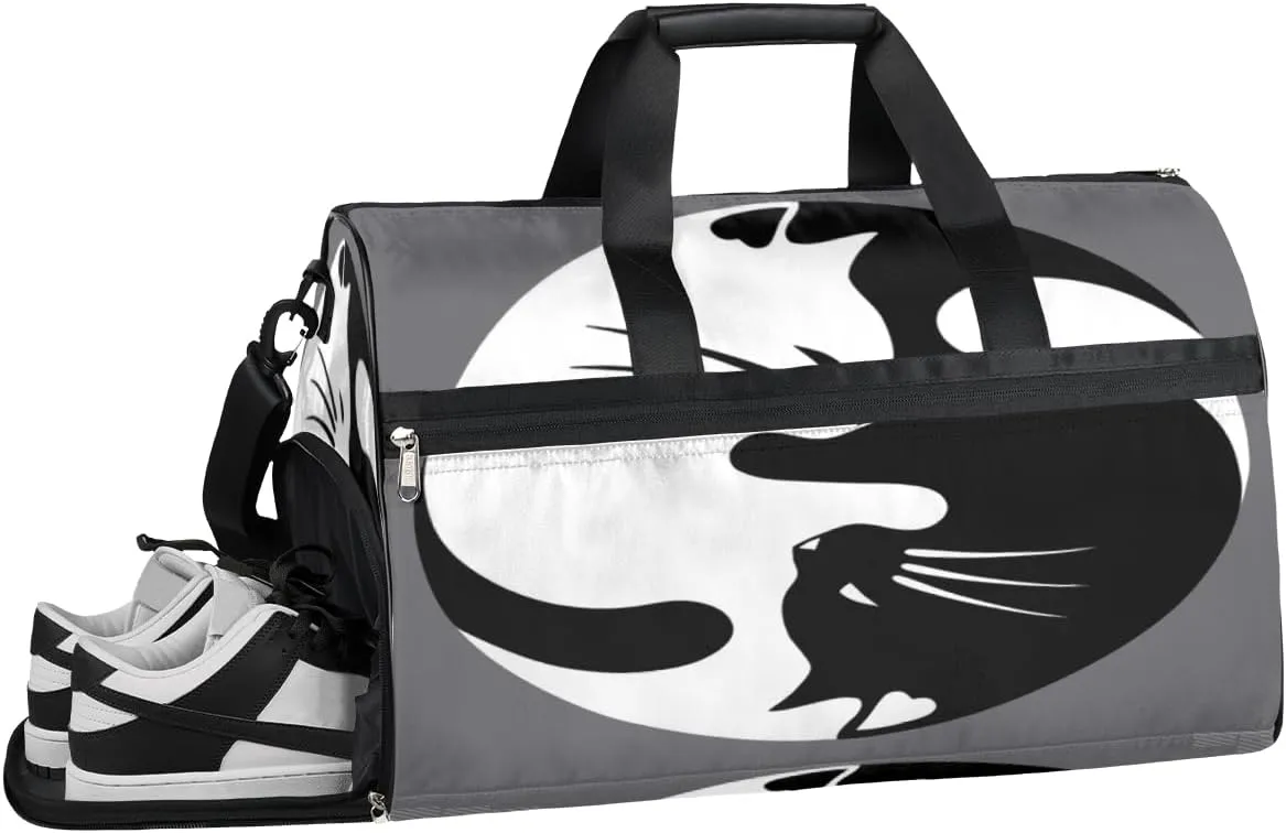 Cat Design Pattern Sports Gym Bag with Wet Pocket & Shoes Compartment Waterproof Workout Duffel Bag for Women and Men Weekender Overnight Duffle Bag Travel Carry-on Tote